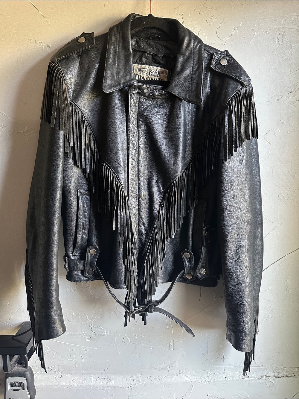 Vintage Black Leather Fringe Moto Jacket Western Biker Rocker M